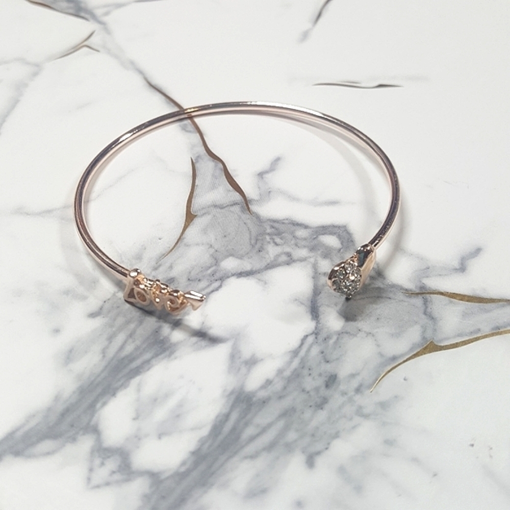 Gold Tone Love and Crystal Heart Cuff Bracelet - Picture 1 of 5